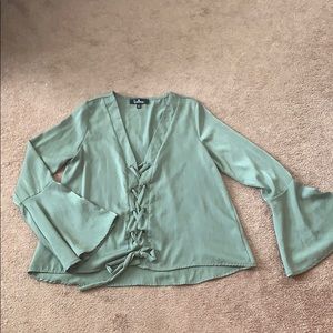 Lulus green lace up blouse sz small